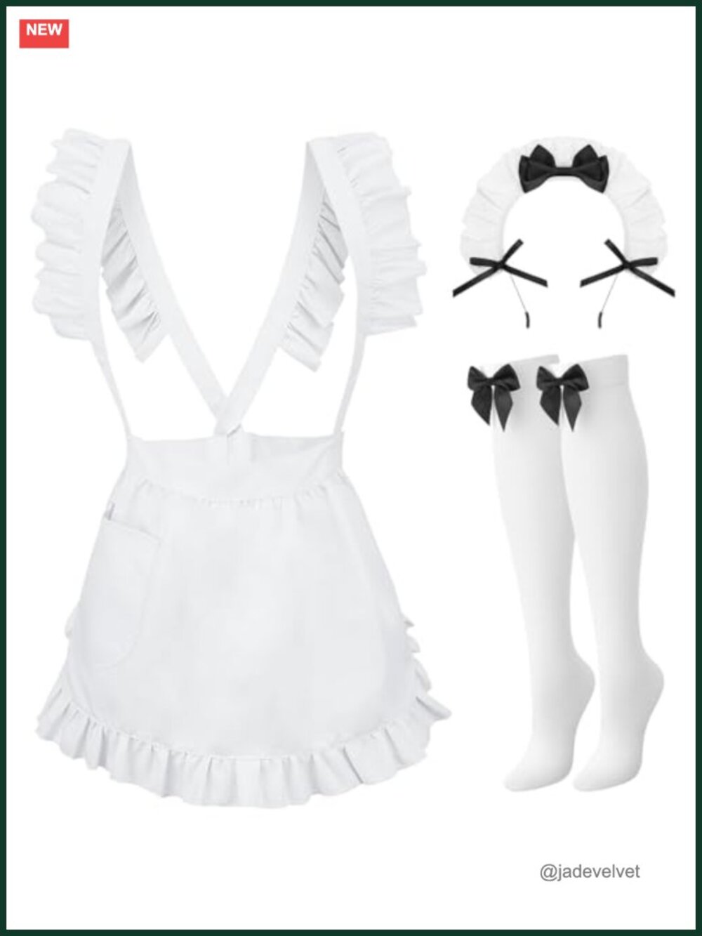 French Maid Costume Set 3 Pc Ruffled Apron Hairband Thigh Highs Cosplay